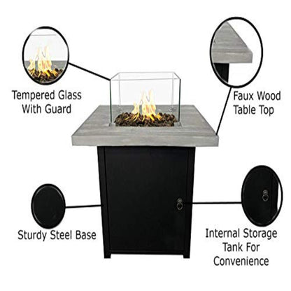 Reinforced - Propane Fire Pit Table - Black / Gray LSI Patio Furniture
