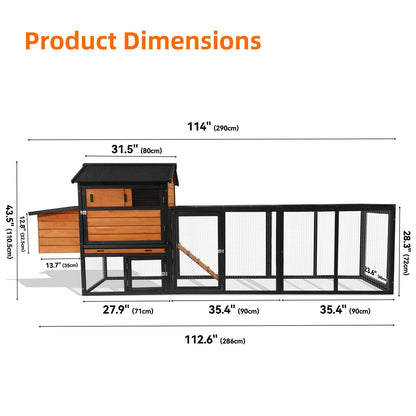 Chicken Coop With Run And Nesting Box, Large Outdoor Hen House For Backyard - Brown / Black Daily Nest