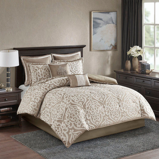 Odette - Queen 8 Piece Comforter Set - Tan