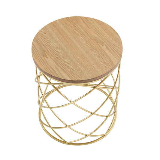 Contemporary Golden Side Table With Top And Metal Frame - Natural / Gold Noble House
