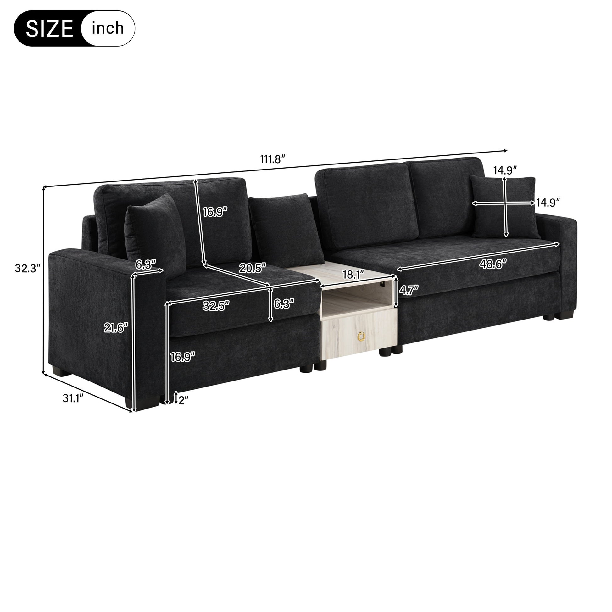 Modular Sofa Couch With Storage Armrest And Center Console Noble House