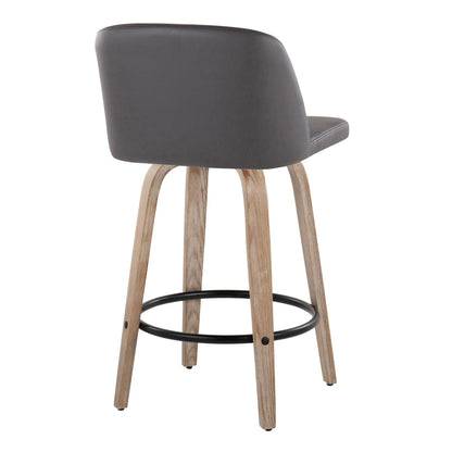 Toriano - Contemporary Fixed Height Counter Stool With Swivel & Round Footrest (Set of 2) - White Washed / Gray Lumi Source