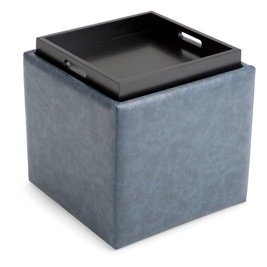 Rockwood - Upholstered Cube Storage Ottoman With Tray Simpli-Home