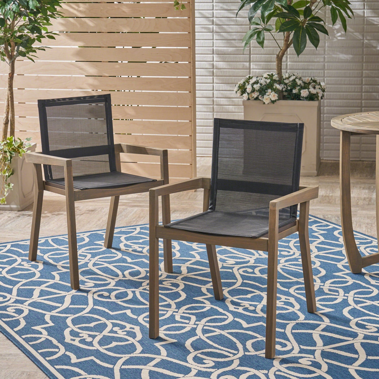 Belfast - Dining Chair With Acacia Wood Frame And Mesh Seating (Set of 2) Noble House