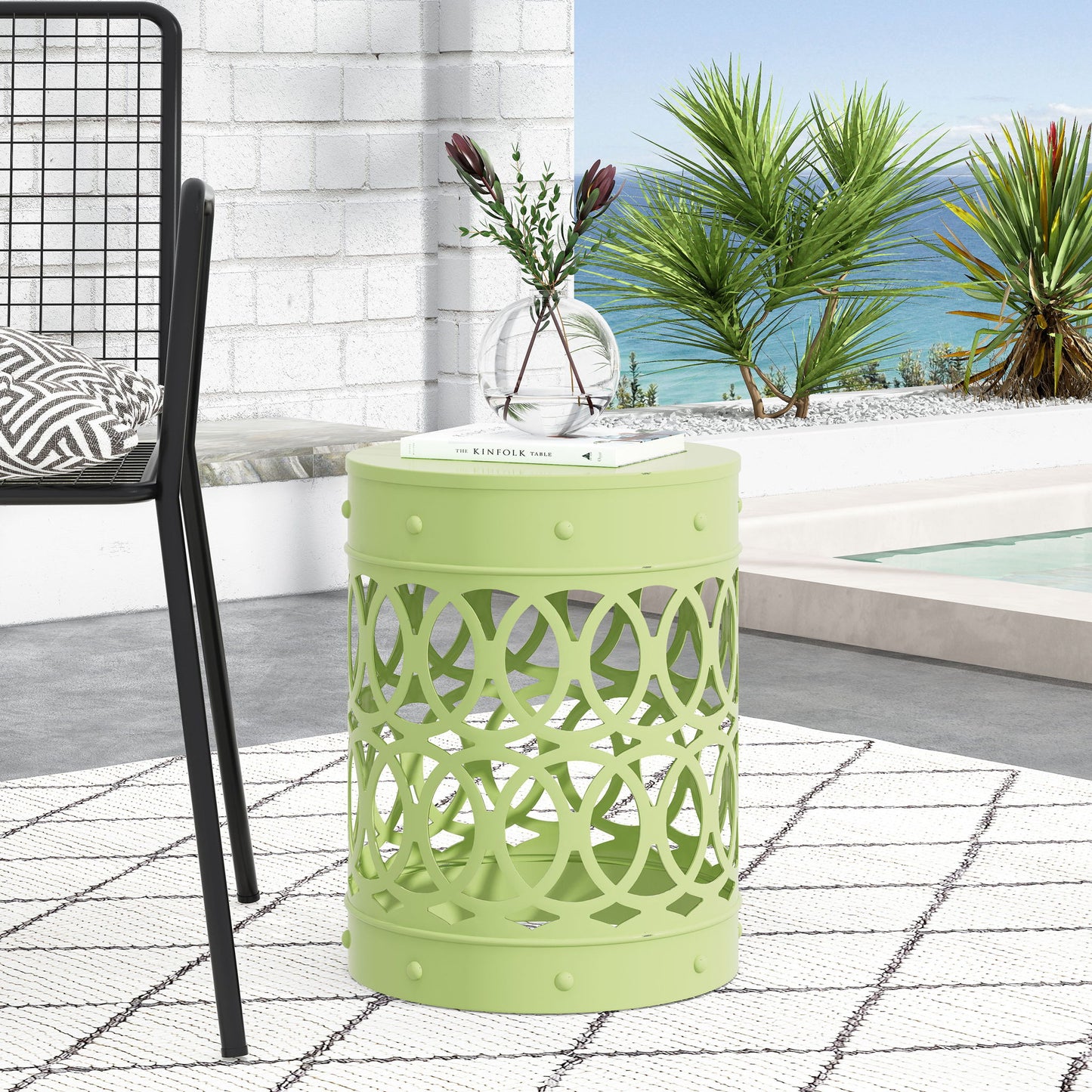 Outdoor Metal Large End Table, Modern Design Noble House