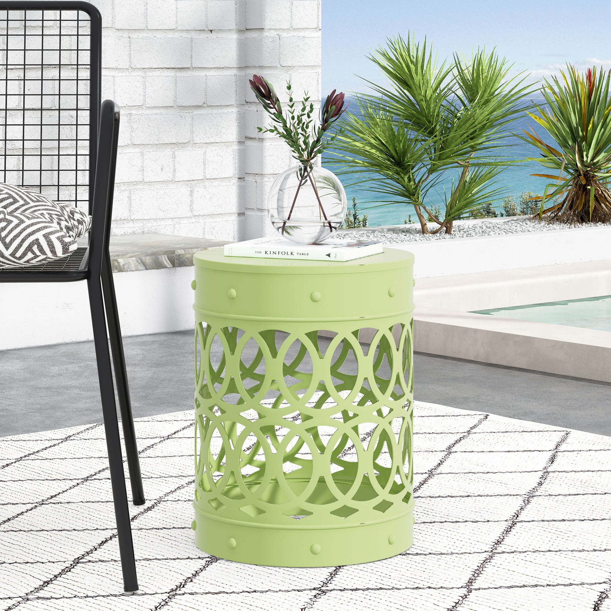 Outdoor Metal Large End Table, Modern Design Noble House