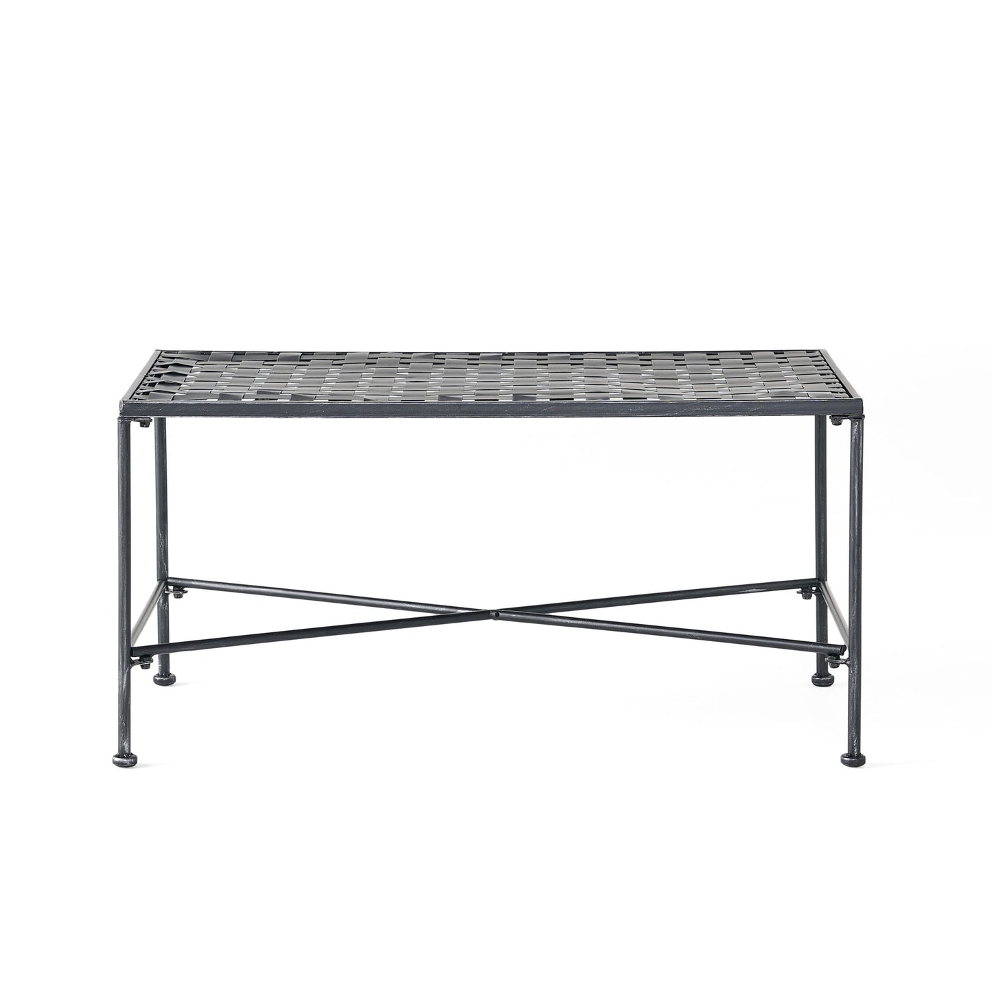 Luna - Outdoor Iron Coffee Table - Black Brush Silver Noble House