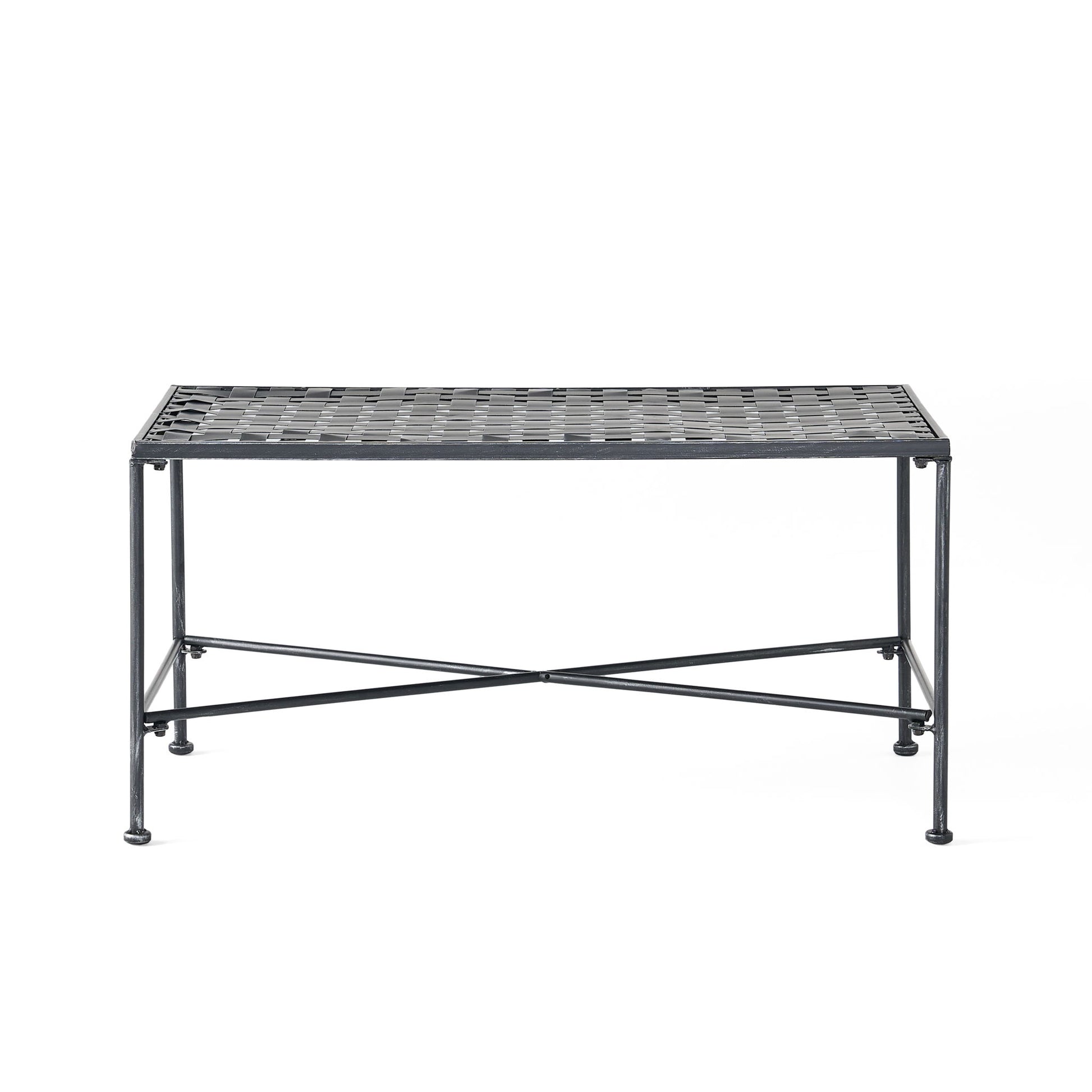 Luna - Outdoor Iron Coffee Table - Black Brush Silver Noble House