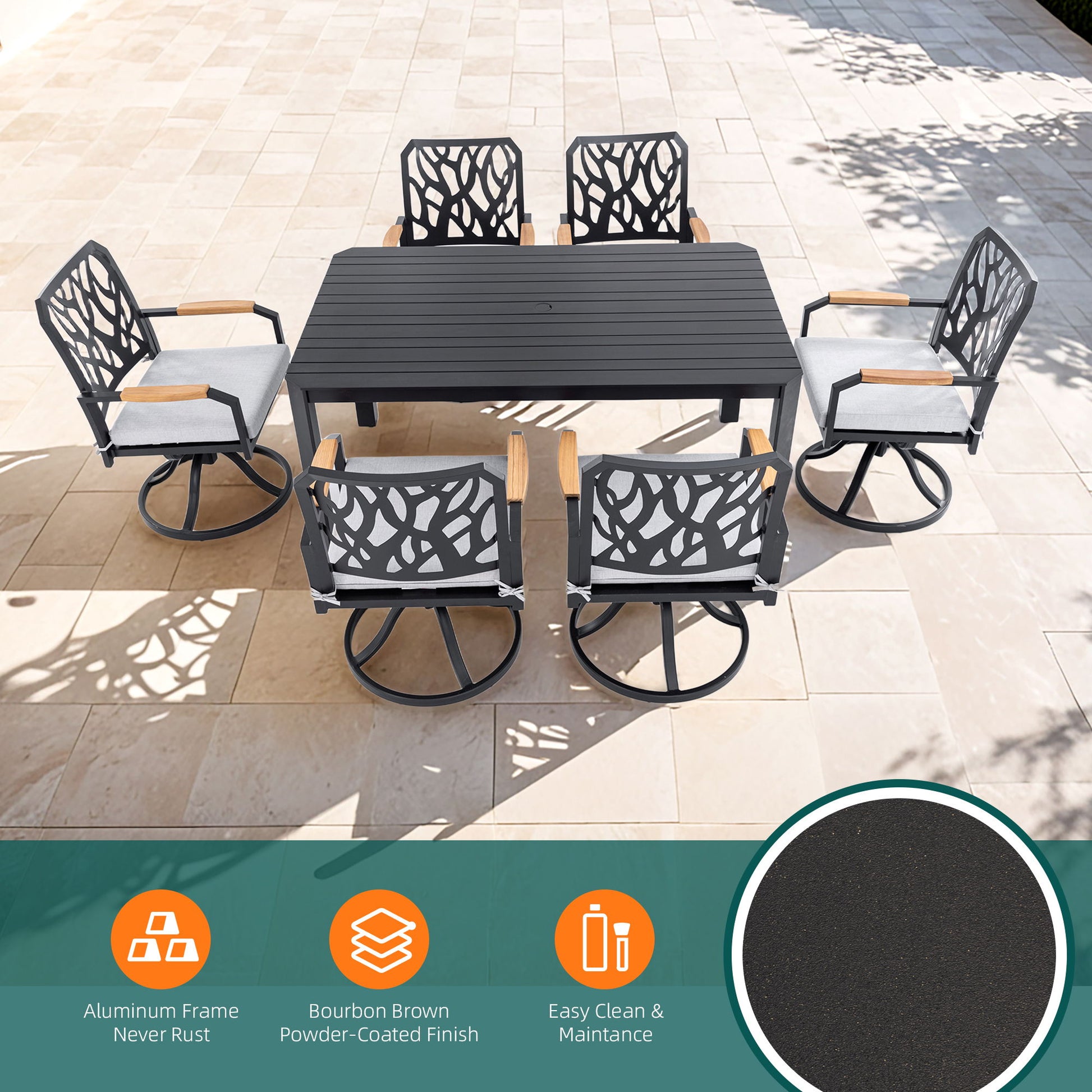 Outdoor Patio Furniture Dining Set With Sunbrella Fabric, Rectangular Table With Umbrella Hole Life Outside
