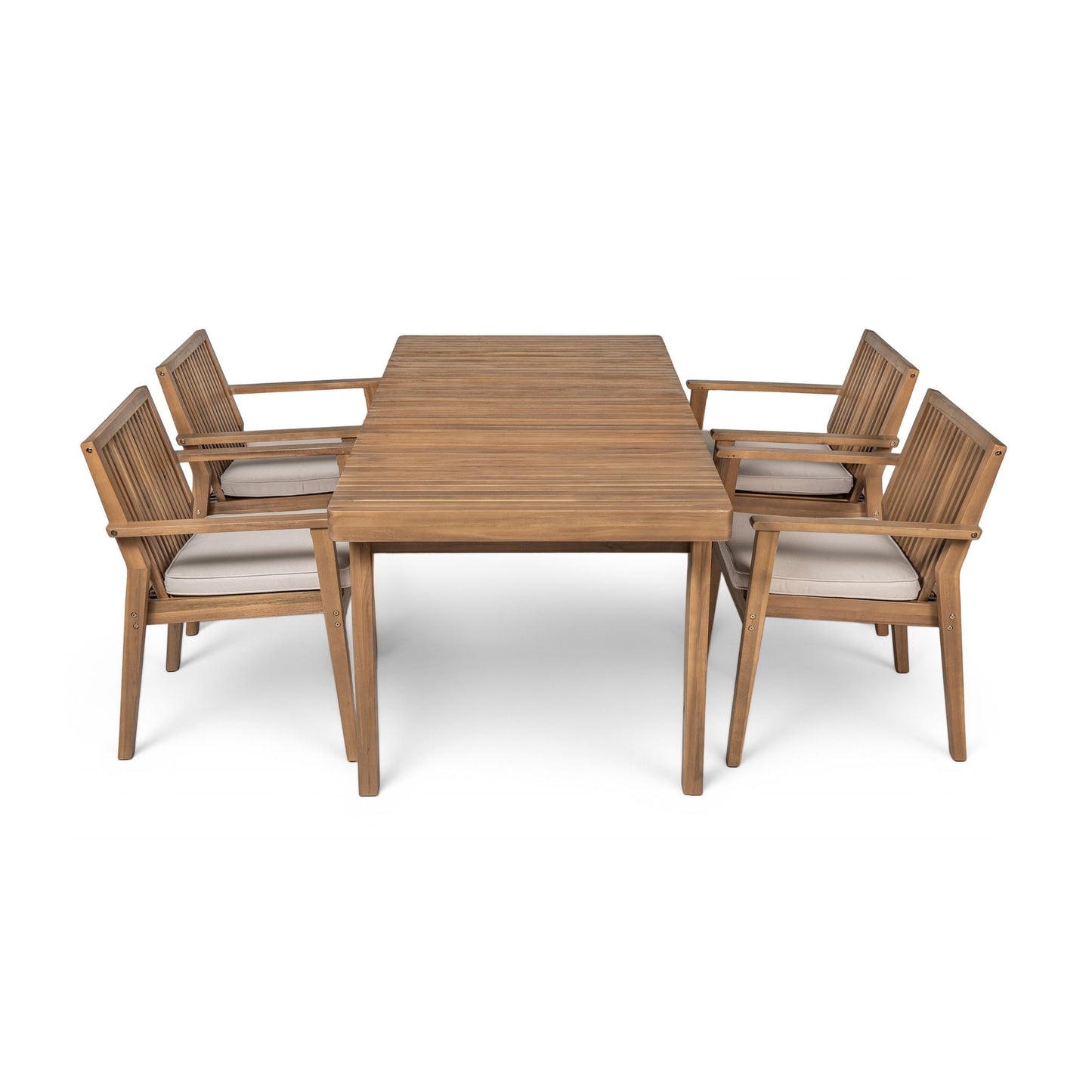 5 Piece Patio Furniture Set Acacia Wood Table And 4 Heavy Duty Cushioned Chairs Noble House