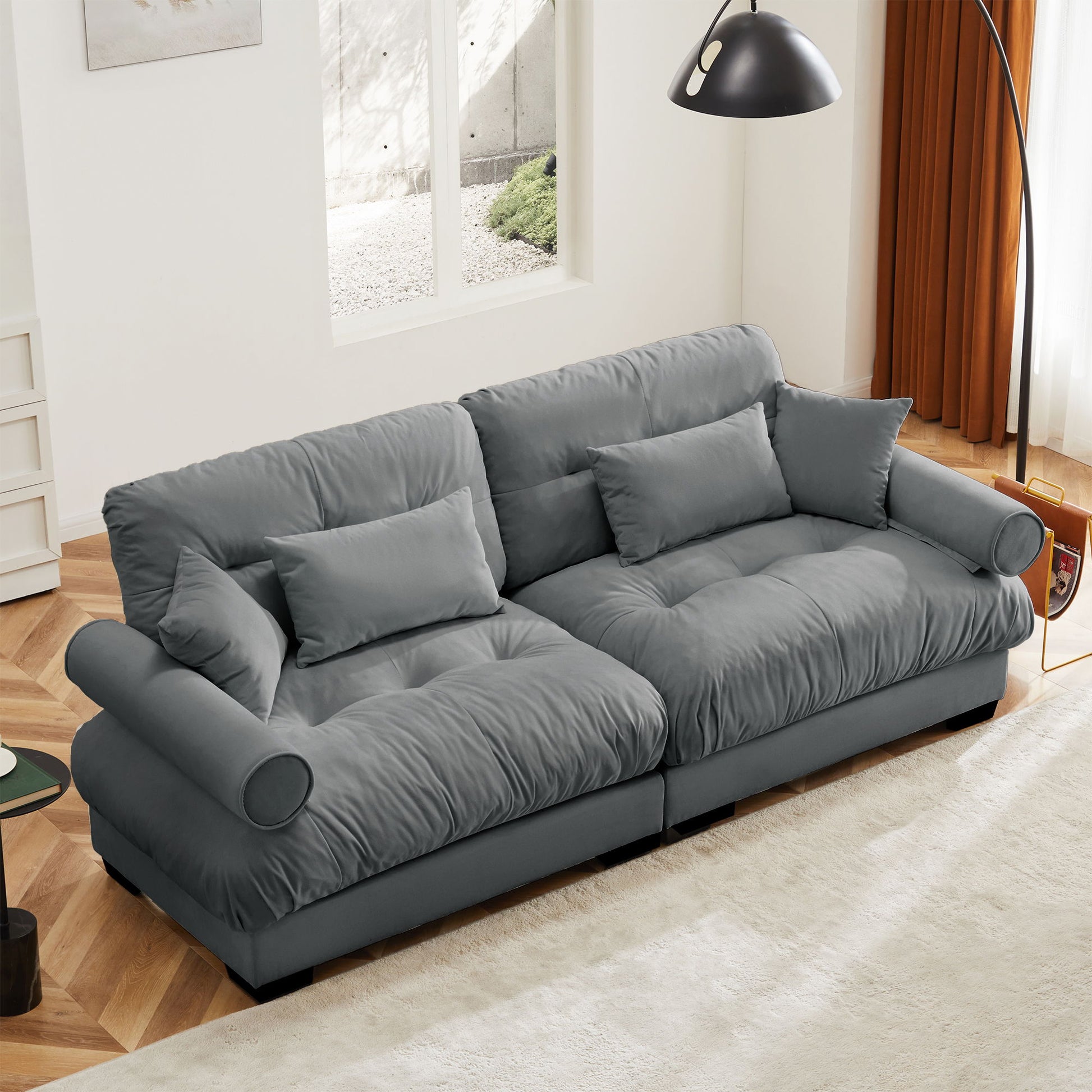 Modern Oversize Sofa With Cloud Like Comfort, Featuring Waist And Throw Pillows Home Essentials
