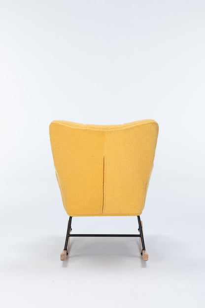 Rocking Chair Nursery, Teddy Upholstered Glider Rocker With High Backrest, Reading Chair Modern Rocking Accent Chairs Glider Recliner For Living Room - Yellow Home Essentials