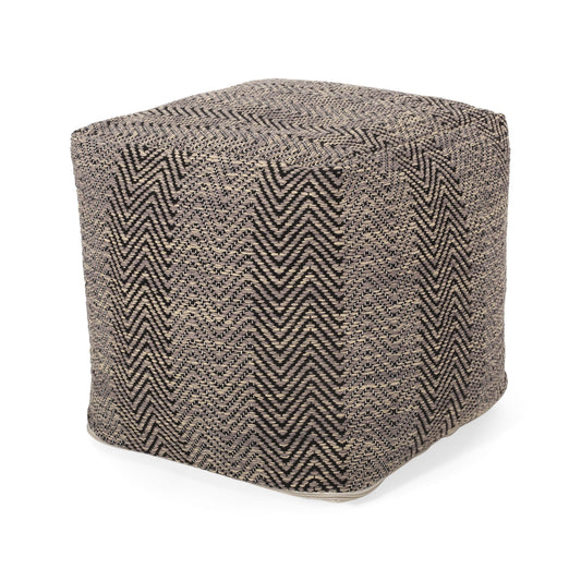 Barracuda - Handcrafted Cotton Pouf With Chevron Pattern - Brown / Beige Home Essentials