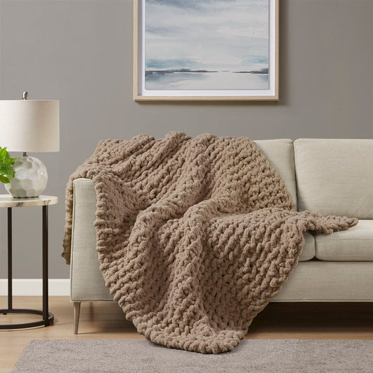 Chenille Chunky Knit - Throw - Brown