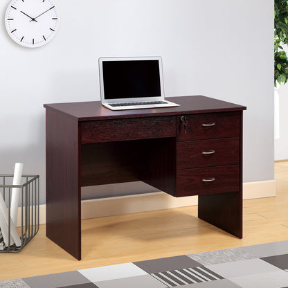 Three Locking Drawers On Metal Glides Student Desk Work Desk Modesty Panel Metal Bar Handles - Mahogany Home Essentials