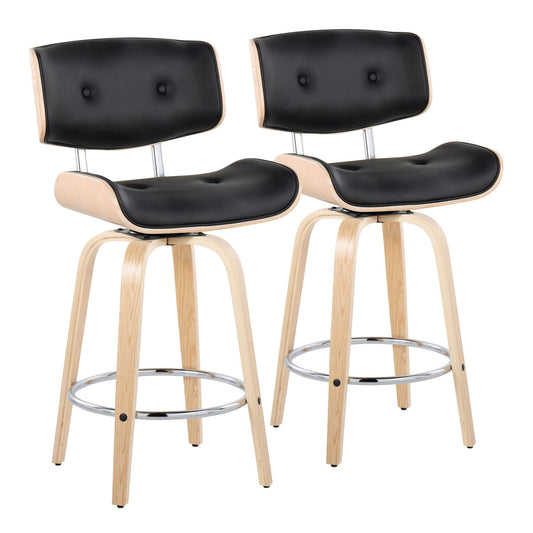 Lombardi - Mid Century Modern Fixed Height Counter Stool With Swivel With Round Footrest (Set of 2) Lumi Source