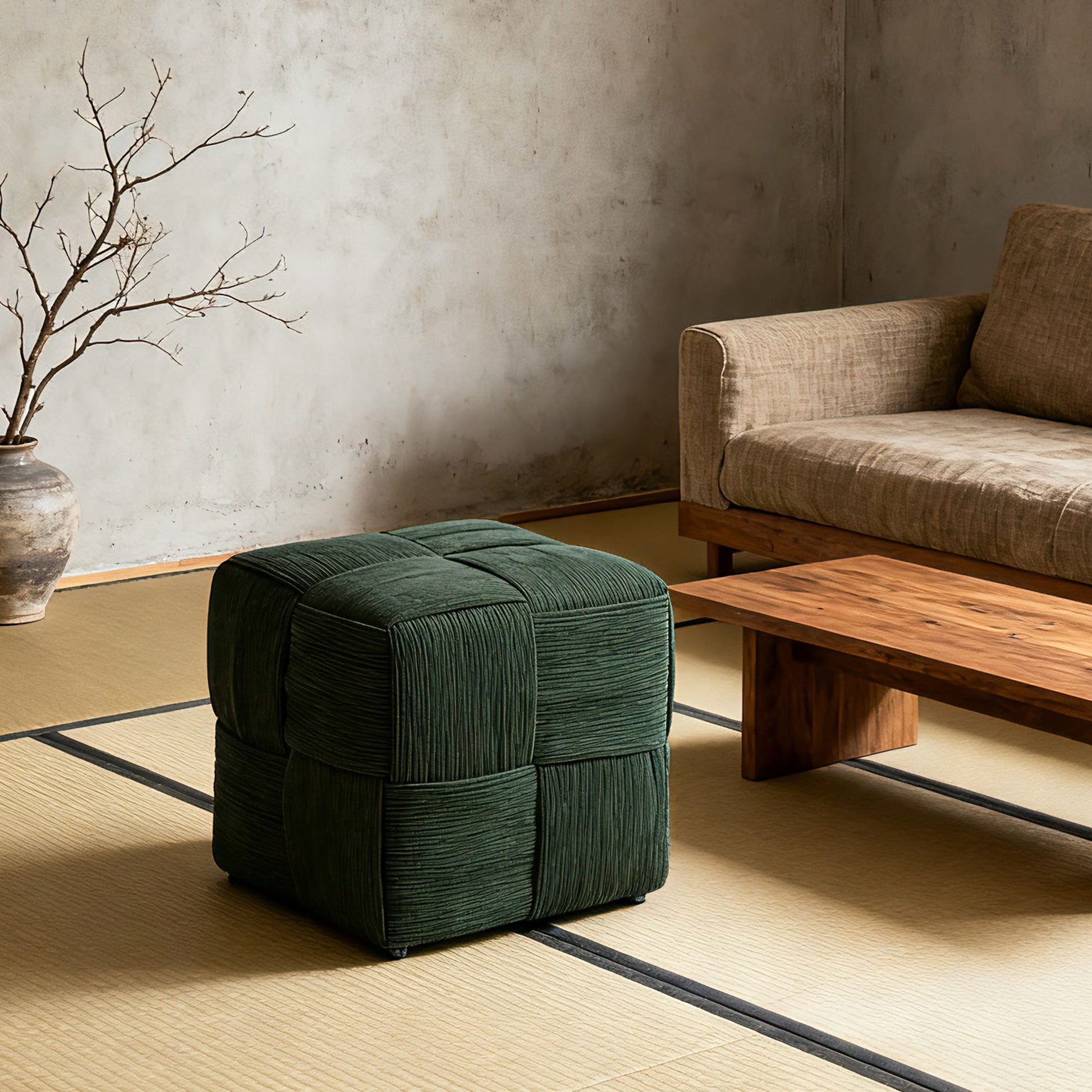 Square Ottoman Foot Rest With Woven Design Home Essentials