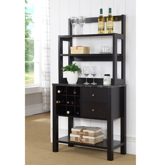 Bakers Cabinet With Three Display Shelves, Wine Compartment & Two Drawers - Red Cocoa Home Essentials