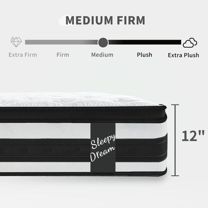 12" Breathable Hybrid Mattress, Memory Foam, Individual Pocket Springs Home Essentials
