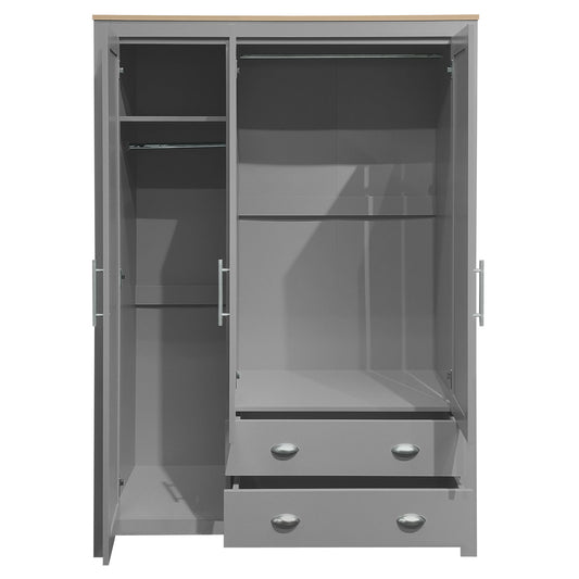 3 Door Storage Wardrobe With Cabinets And 2 Hanging Rods - Gray Hearth and Haven