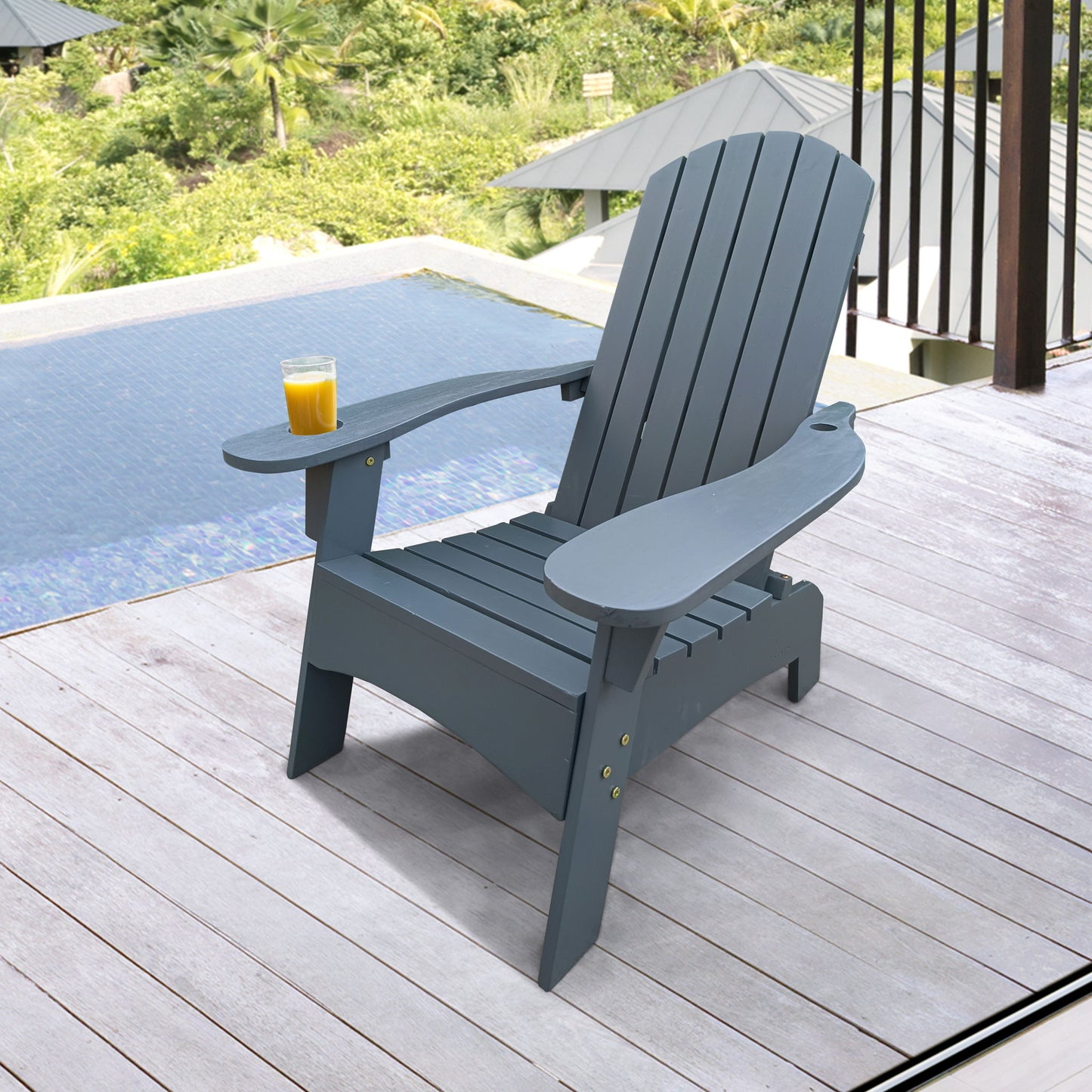 Outdoor Or Indoor Wood Adirondack Chair With An Hole To Hold Umbrella, On The Arm Home Essentials