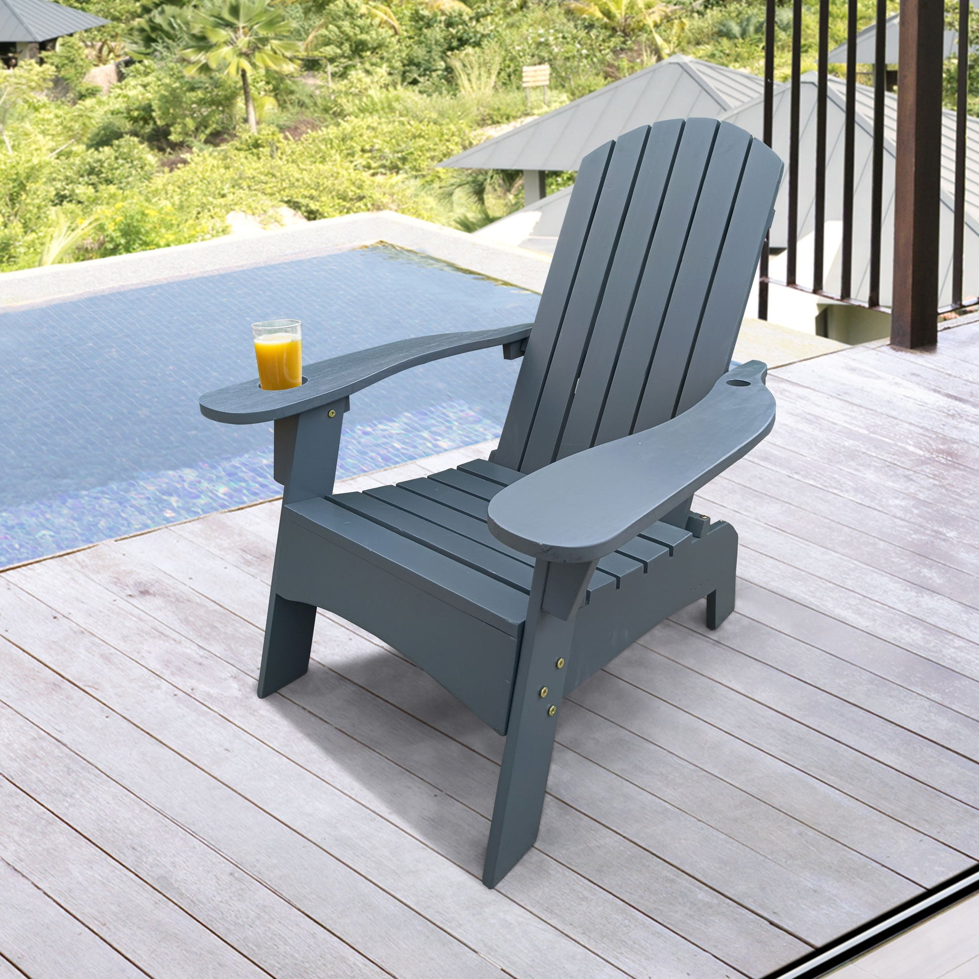 Outdoor Or Indoor Wood Adirondack Chair With An Hole To Hold Umbrella, On The Arm Home Essentials