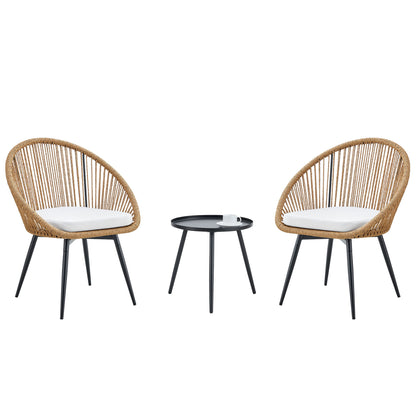 Modern 3 Piece Set, Anti - Spill Round Coffee Table, 2 Rattan Swivel Chairs, Outdoor Patio Furniture For Tea Time - Black / Wood Home Essentials