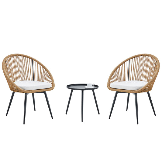 Modern 3 Piece Set, Anti - Spill Round Coffee Table, 2 Rattan Swivel Chairs, Outdoor Patio Furniture For Tea Time - Black / Wood Home Essentials
