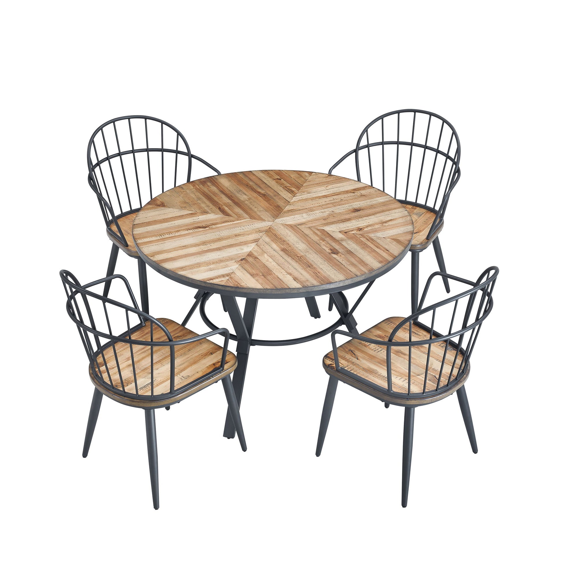 Contemporary Indoor Dining Set With Metal Legs, Birch, And Metal - Black / Natural Noble House