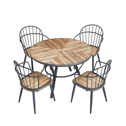 Contemporary Indoor Dining Set With Metal Legs, Birch, And Metal - Black / Natural Noble House