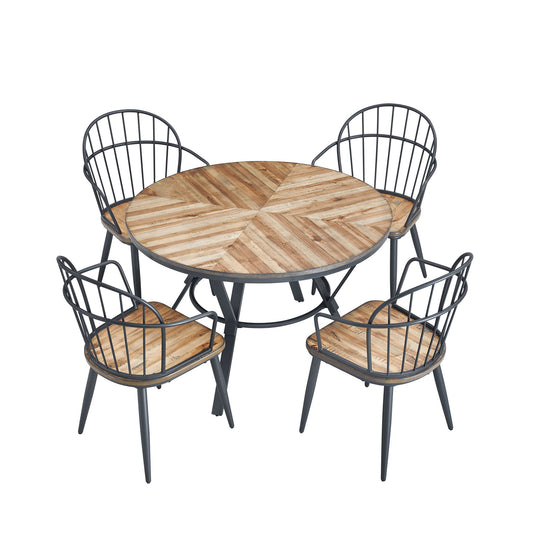 Contemporary Indoor Dining Set With Metal Legs, Birch, And Metal - Black / Natural Noble House
