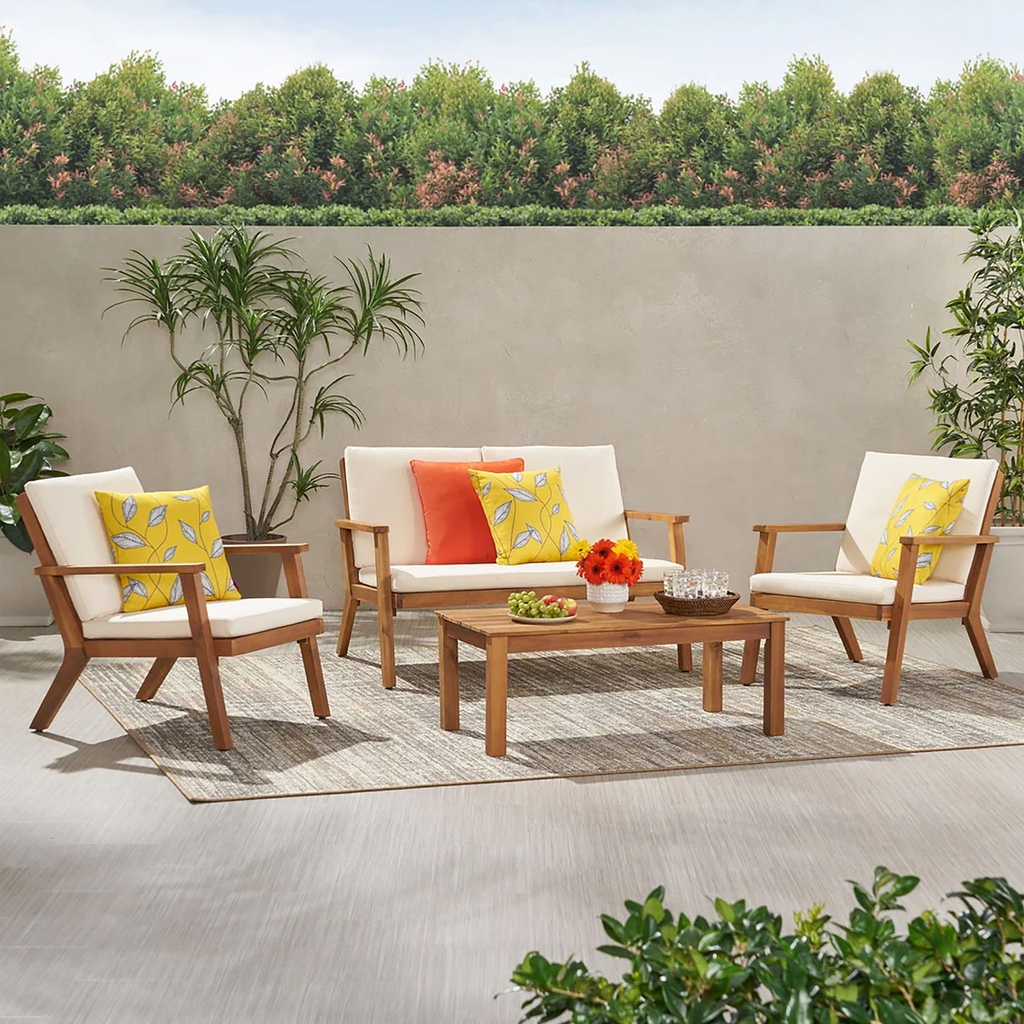 Avacyn - Outdoor Acacia Wood 4 Seater Chat Set With Cushions Noble House