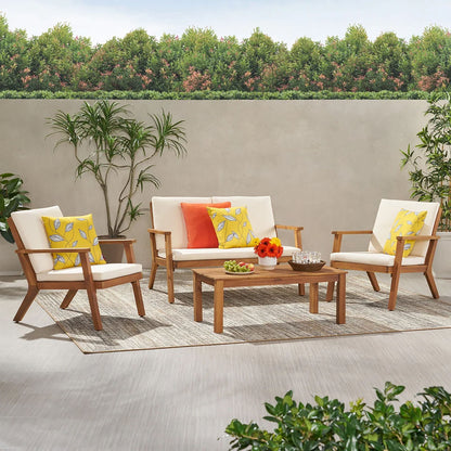 Avacyn - Outdoor Acacia Wood 4 Seater Chat Set With Cushions Noble House