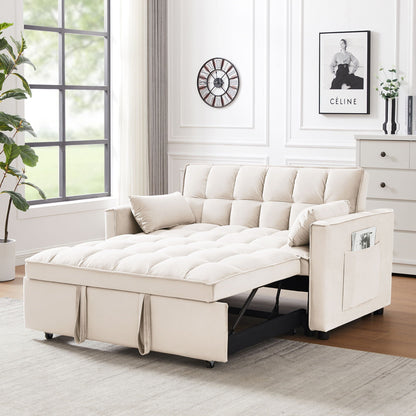 Modern Velvet Convertible Loveseat Futon Sofa With Pullout Bed, Reclining Backrest Home Essentials