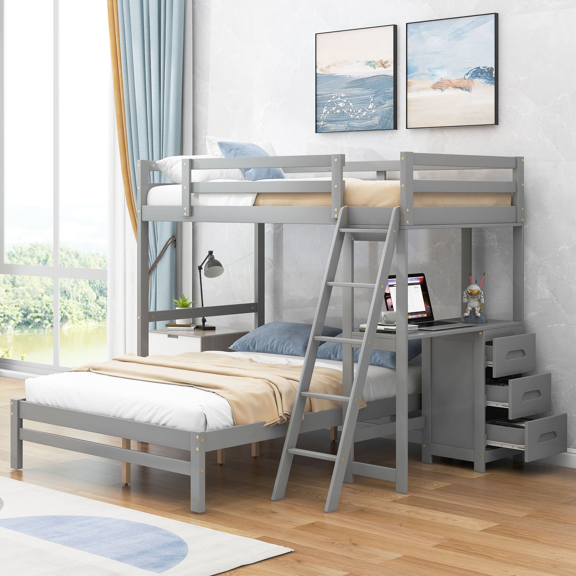 Bunk Bed With Built In Desk And 3 Drawers Hearth and Haven