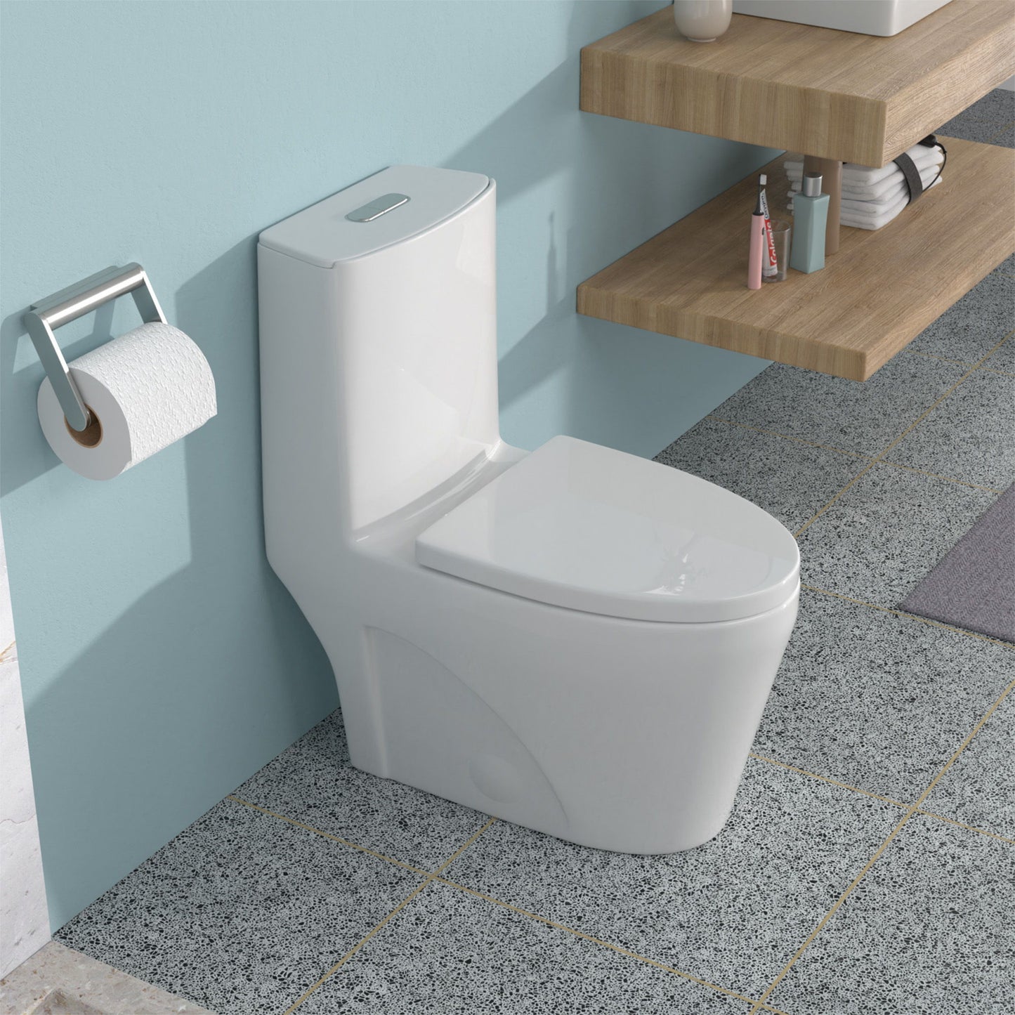 1 Piece Toilet For Bathroom, Dual Flush 1.24 / 1.6 Gpf, Soft Closing Seat - White Daily Nest