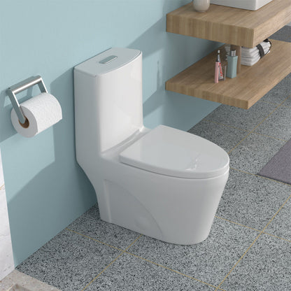 1 Piece Toilet For Bathroom, Dual Flush 1.24 / 1.6 Gpf, Soft Closing Seat - White Daily Nest