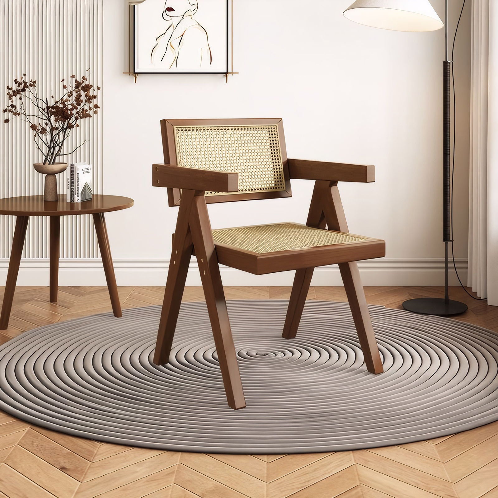 Modern Mid Century Dining Chairs (Set of 2), Rattan Accent Chairs, Comfy Armchairs, Outdoor Wood Chairs With Armrest - Walnut Home Essentials