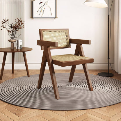 Modern Mid Century Dining Chairs (Set of 2), Rattan Accent Chairs, Comfy Armchairs, Outdoor Wood Chairs With Armrest - Walnut Home Essentials