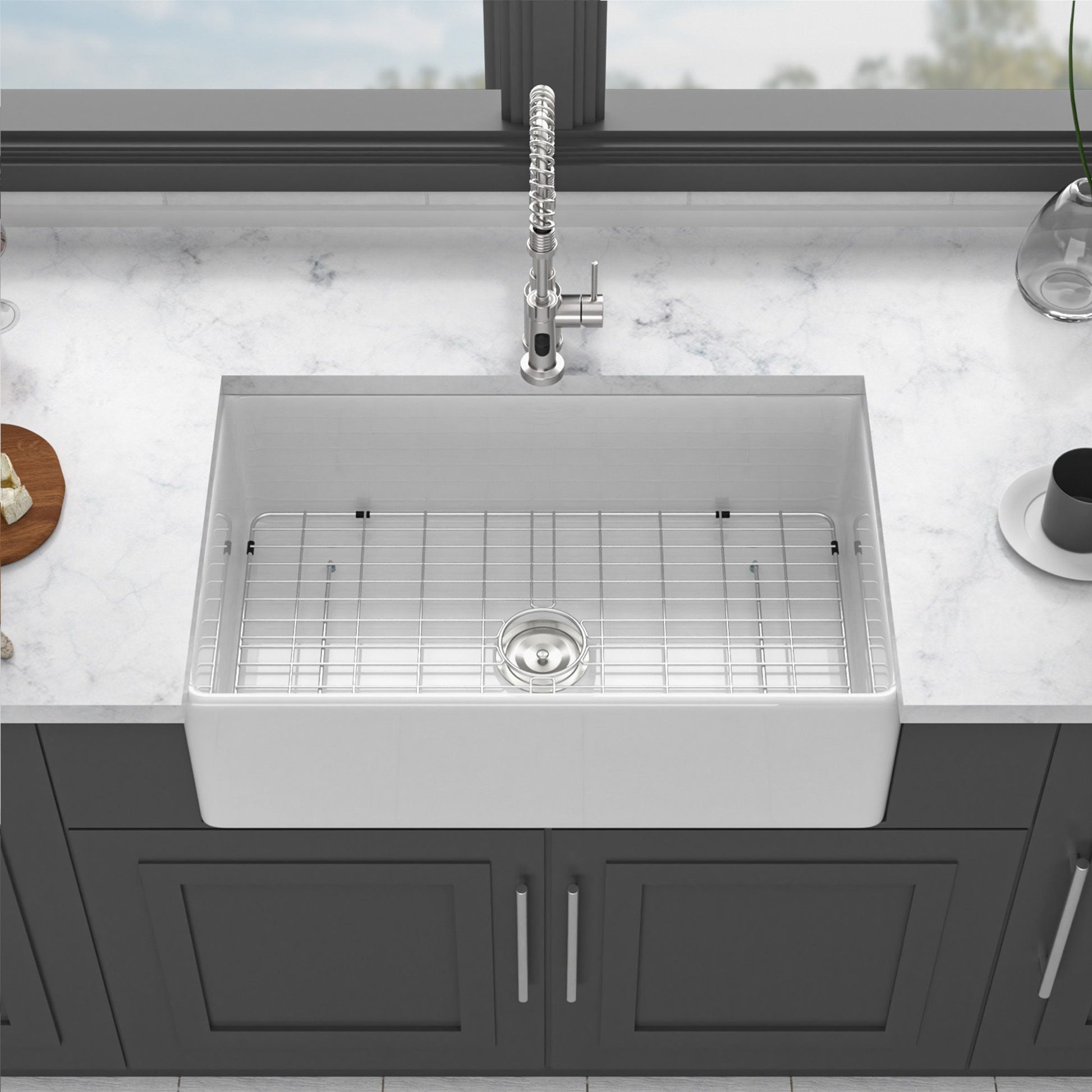 Ceramic Farmhouse Sink With Deep Basin And Stainless Steel Grid Daily Nest