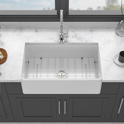 Ceramic Farmhouse Sink With Deep Basin And Stainless Steel Grid Daily Nest