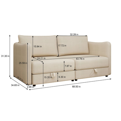 Modular Sectional Sofa With Storage, Convertible 2 Seater Sleeper Sofa - Beige Home Essentials