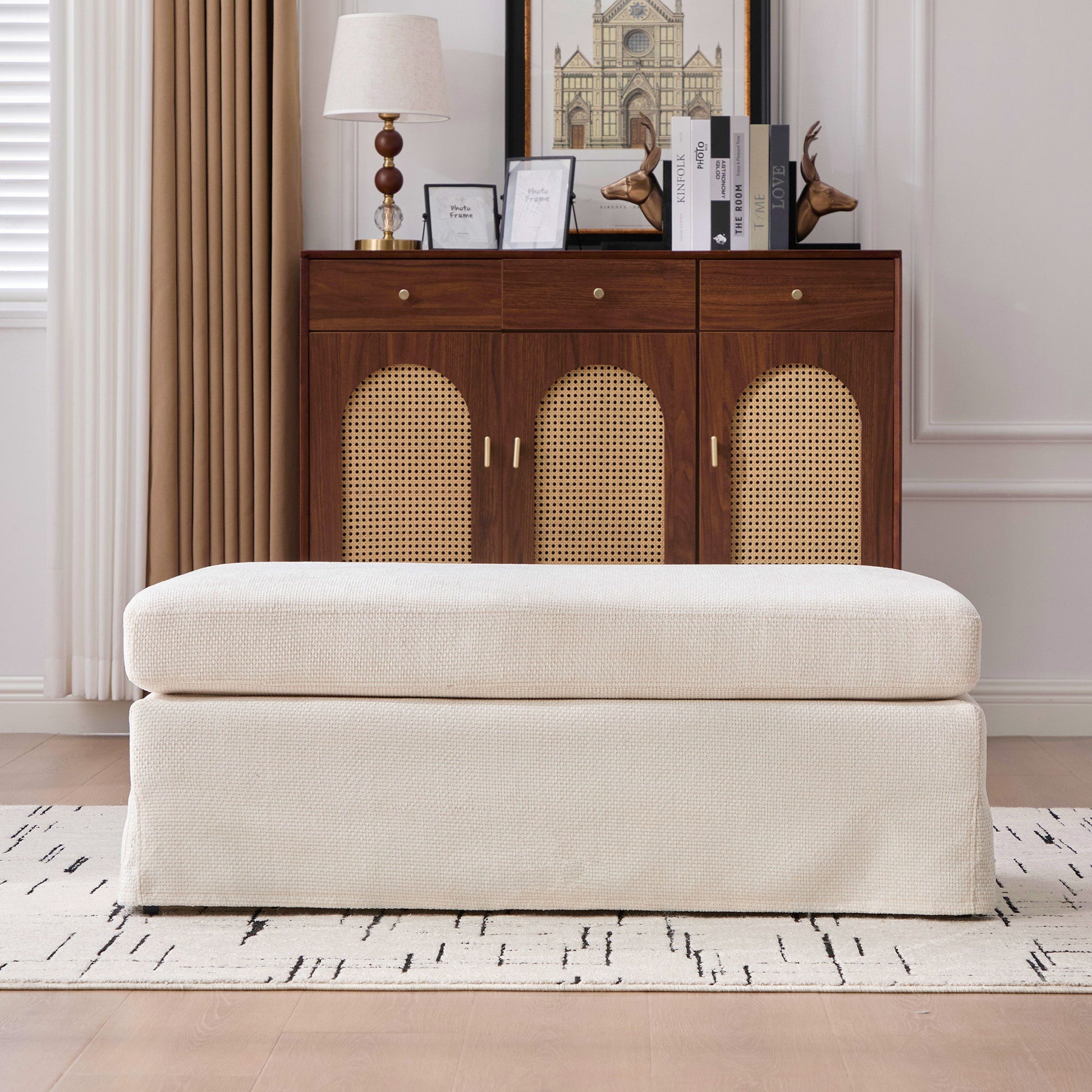 Wide Modern Upholstered Ottoman Foot Stool Home Essentials