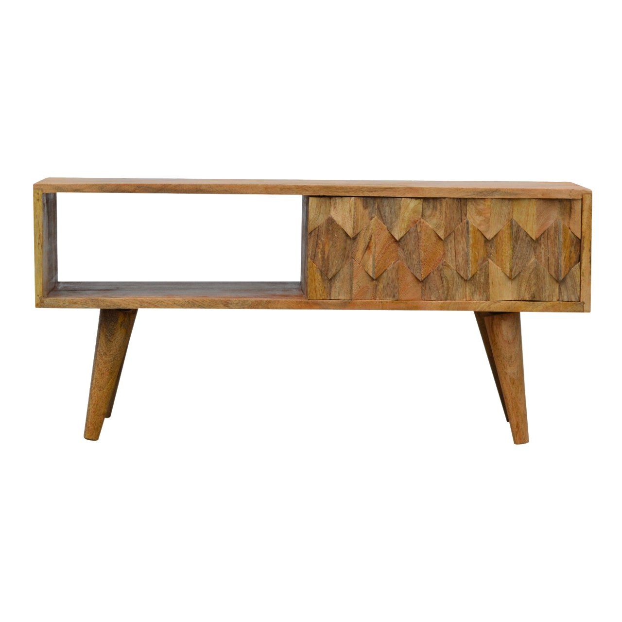 Pineapple Carve Sliding Media Unit - Oak Artisan Furniture