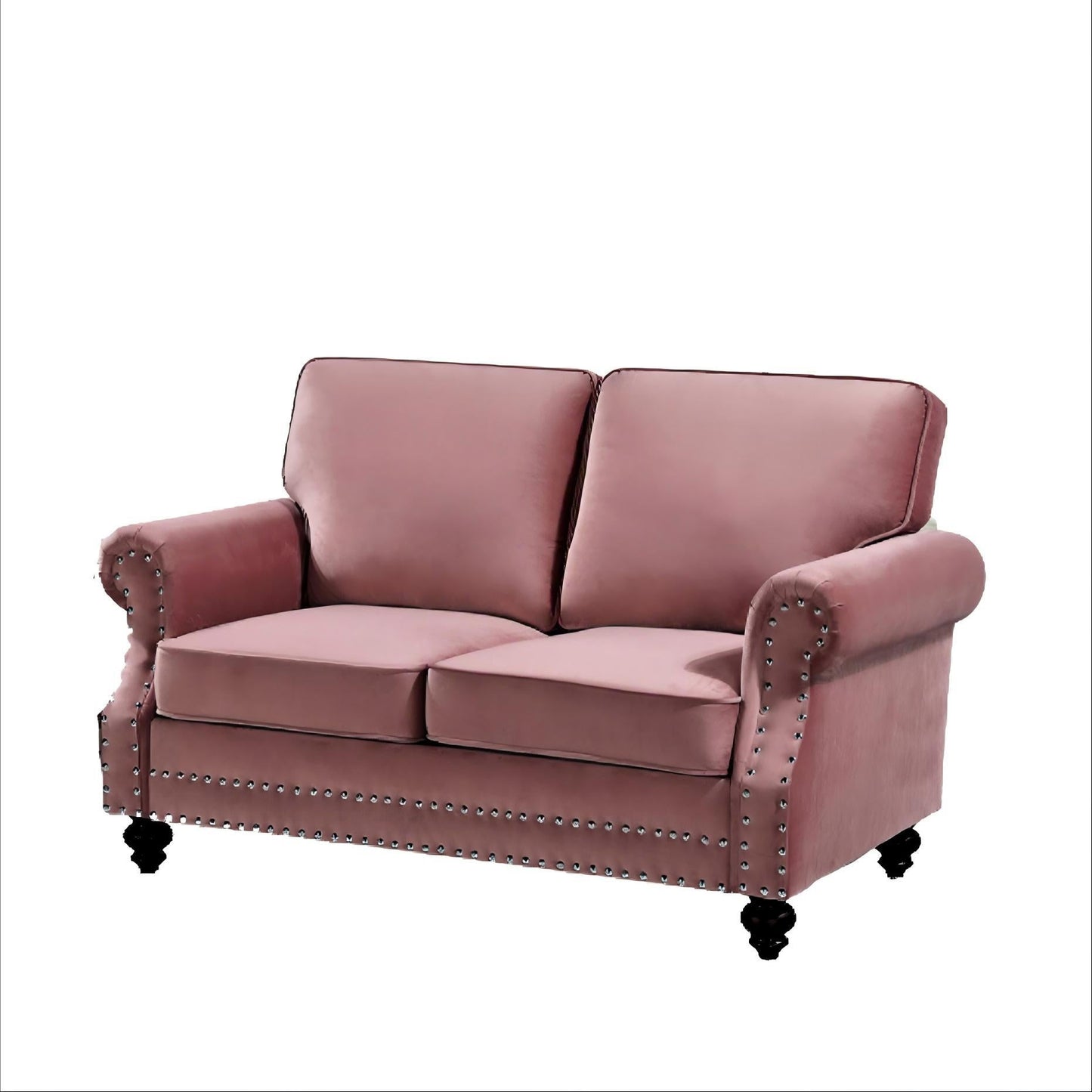 Loveseat Sofa With Nailhead Detail & Turned Legs, 2 Seater Upholstered Couch US Pride