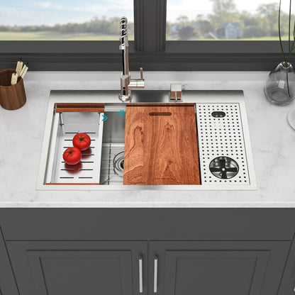 Single Bowl Workstation Kitchen Sink With Cup Washer 16 Gauge Stainless Steel - Black / Gray Daily Nest