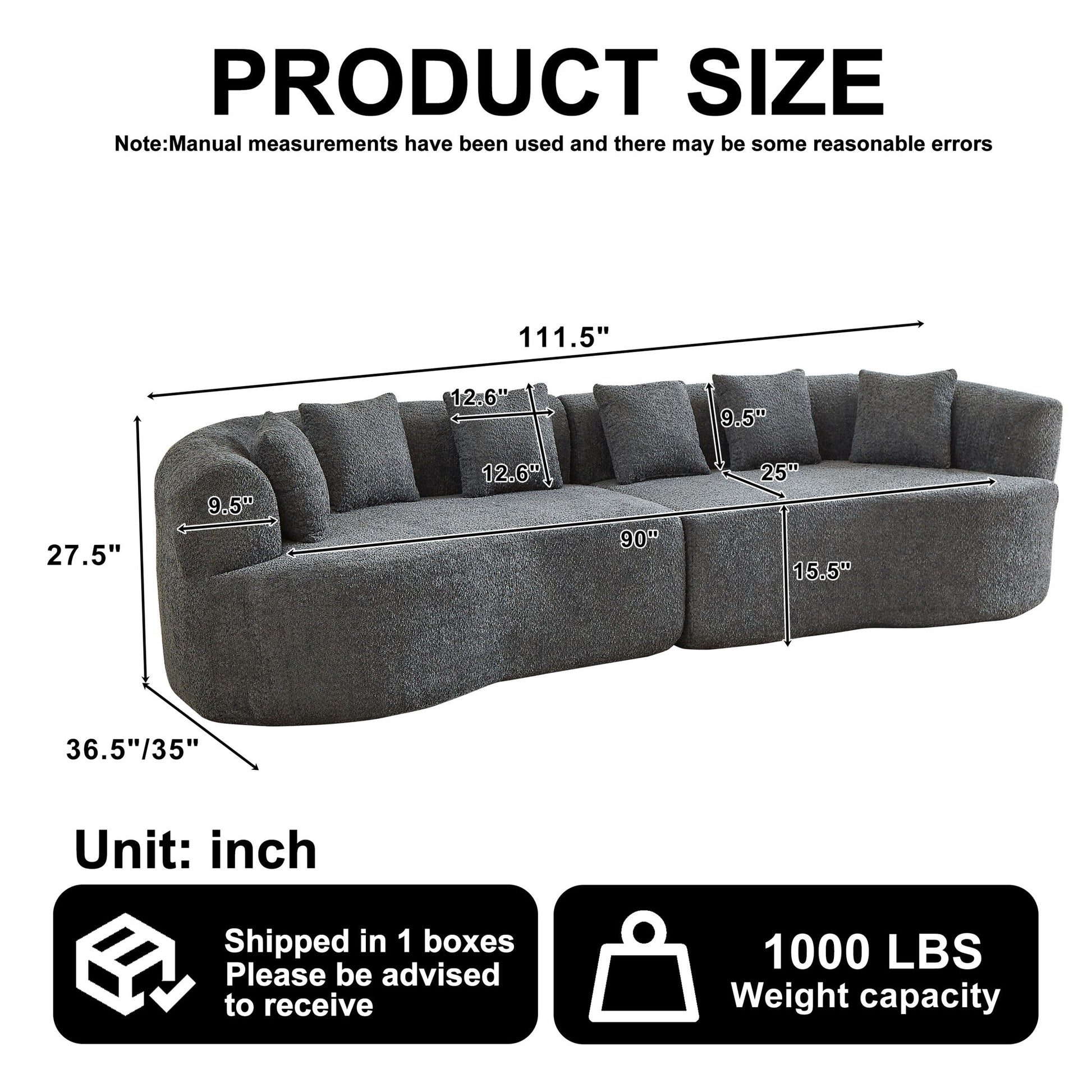 Curved Sectional Sofa With 6 Pillows Home Essentials
