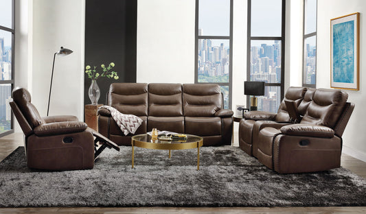 Aashi - Leather Gel Match 3 Piece Recliner Living Room Set - Brown Acme