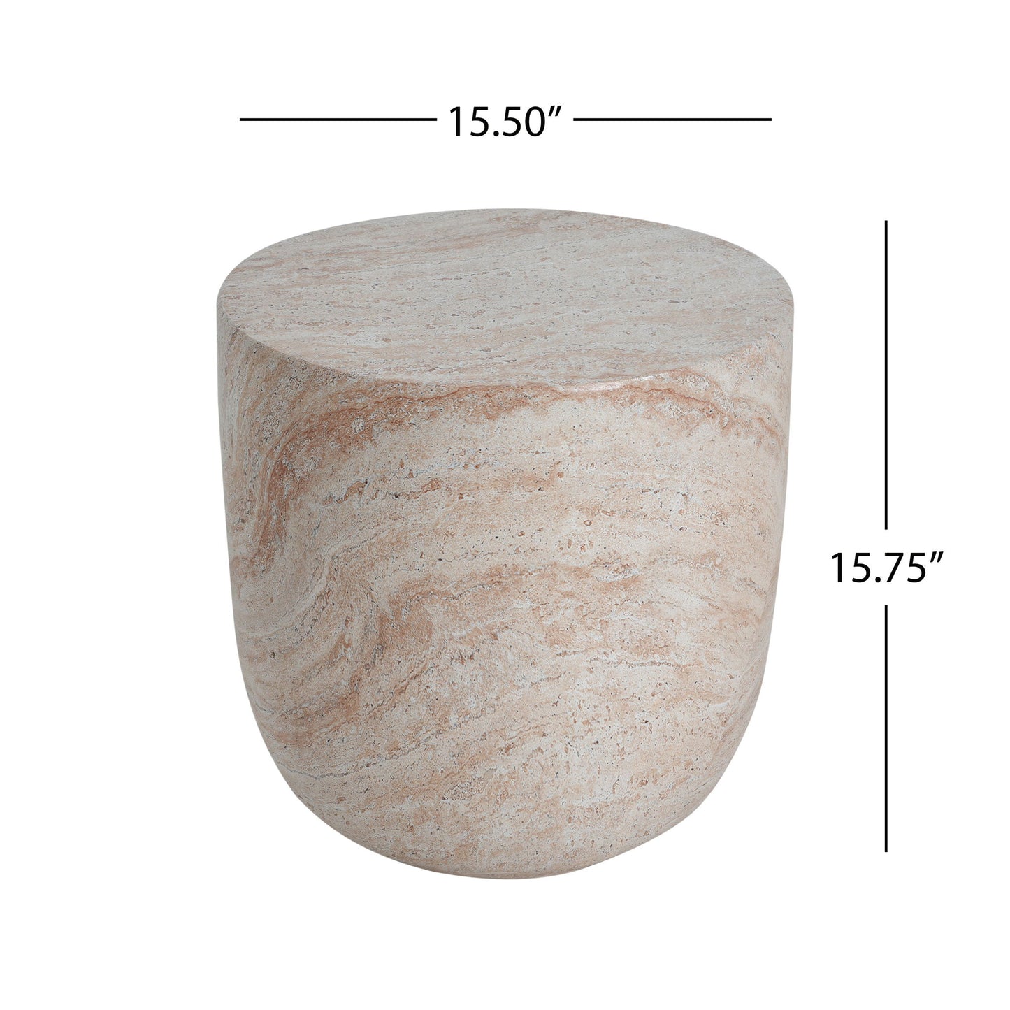 Outdoor / Indoor, Lightweight Concrete Side Table With Travertine - Beige Noble House