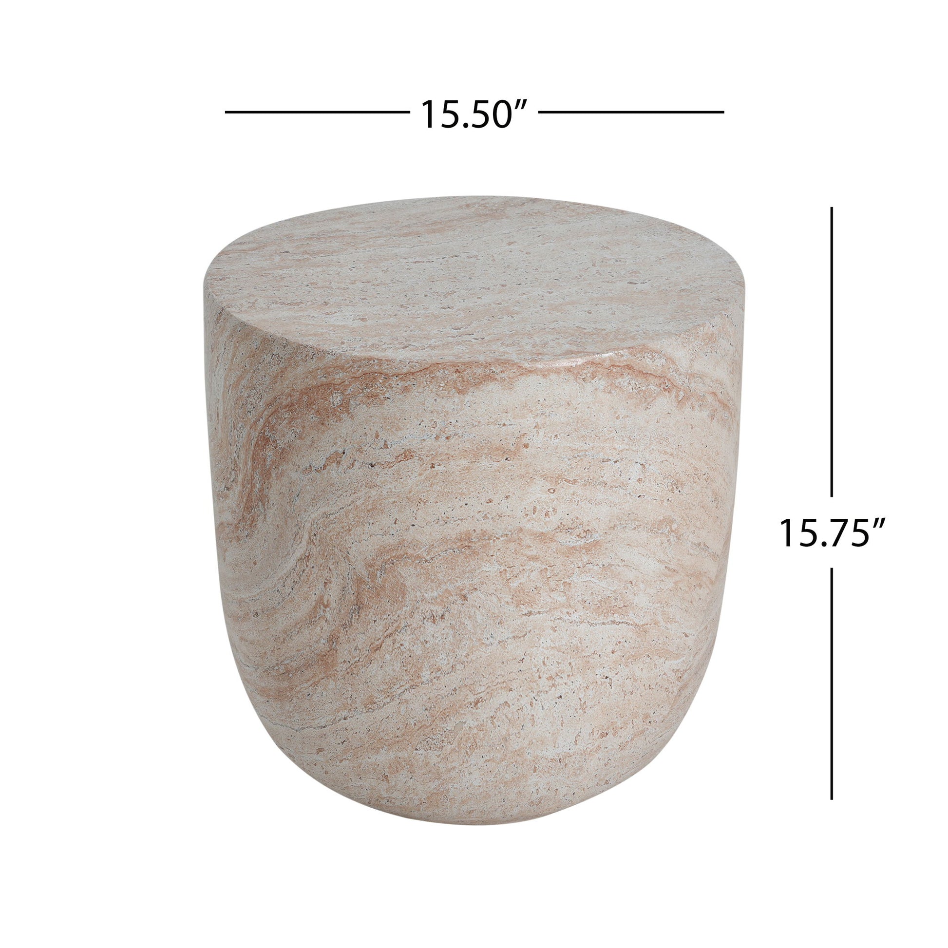 Outdoor / Indoor, Lightweight Concrete Side Table With Travertine - Beige Noble House